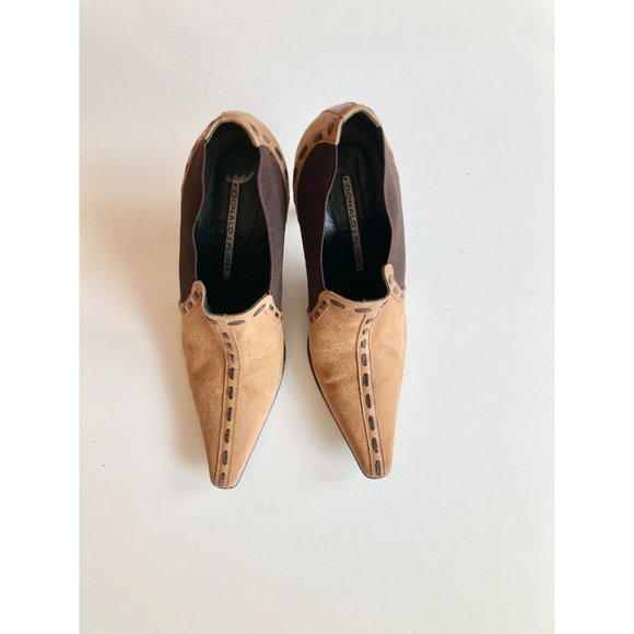 DONALD J PLINER Tan Brown Stitch Suede Pointed Toe Ankle Boots Booties, Size 6 - Picture 2 of 16